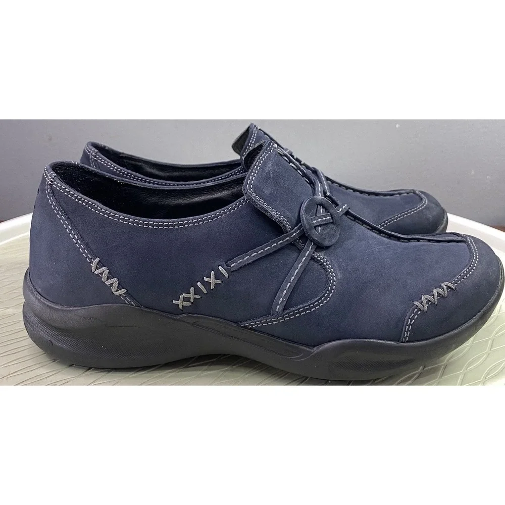 Clarks Wave Womens Suede Leather Slip-on Loafers Comfort Shoes Navy Blue Sz.7 M‎